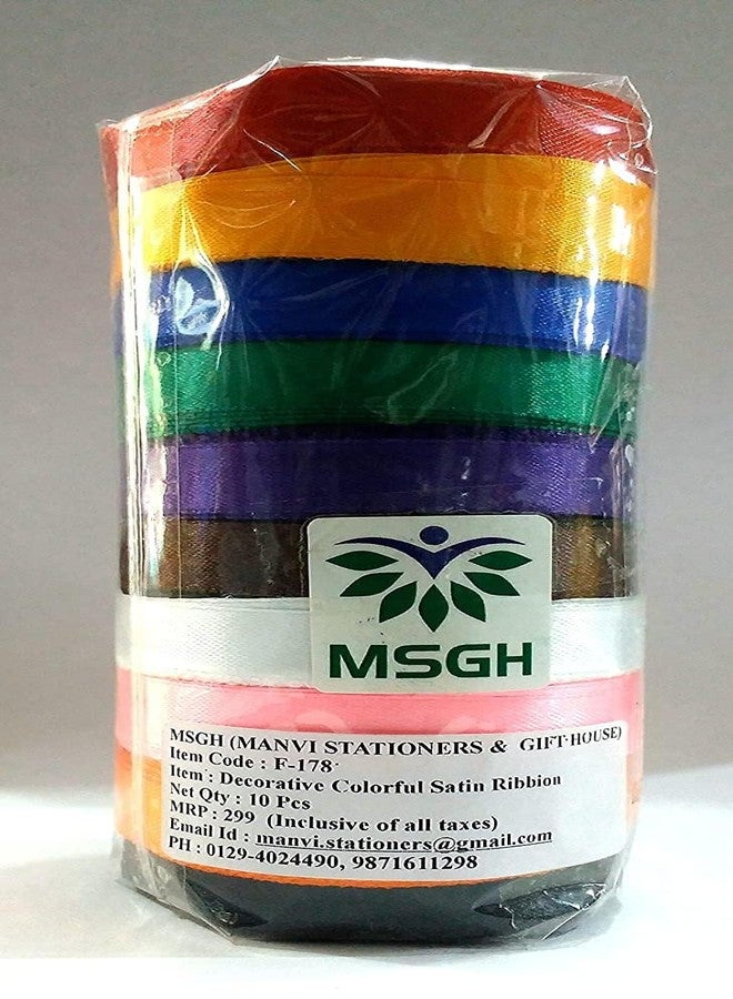 MSGH Satin Ribbon Multicolored Set of 10 Rolls, 10 Mt Each Roll, Total 100 Mt. (Half INCH) - Image 4